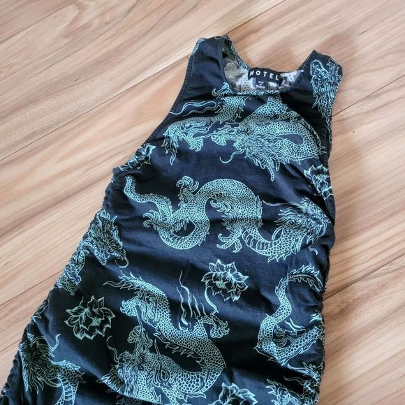 Motel Rocks Ardilla Bodycon Ruched Sides Raceback Mini Dress- Dragon Floral Mint - Picture 6 of 12